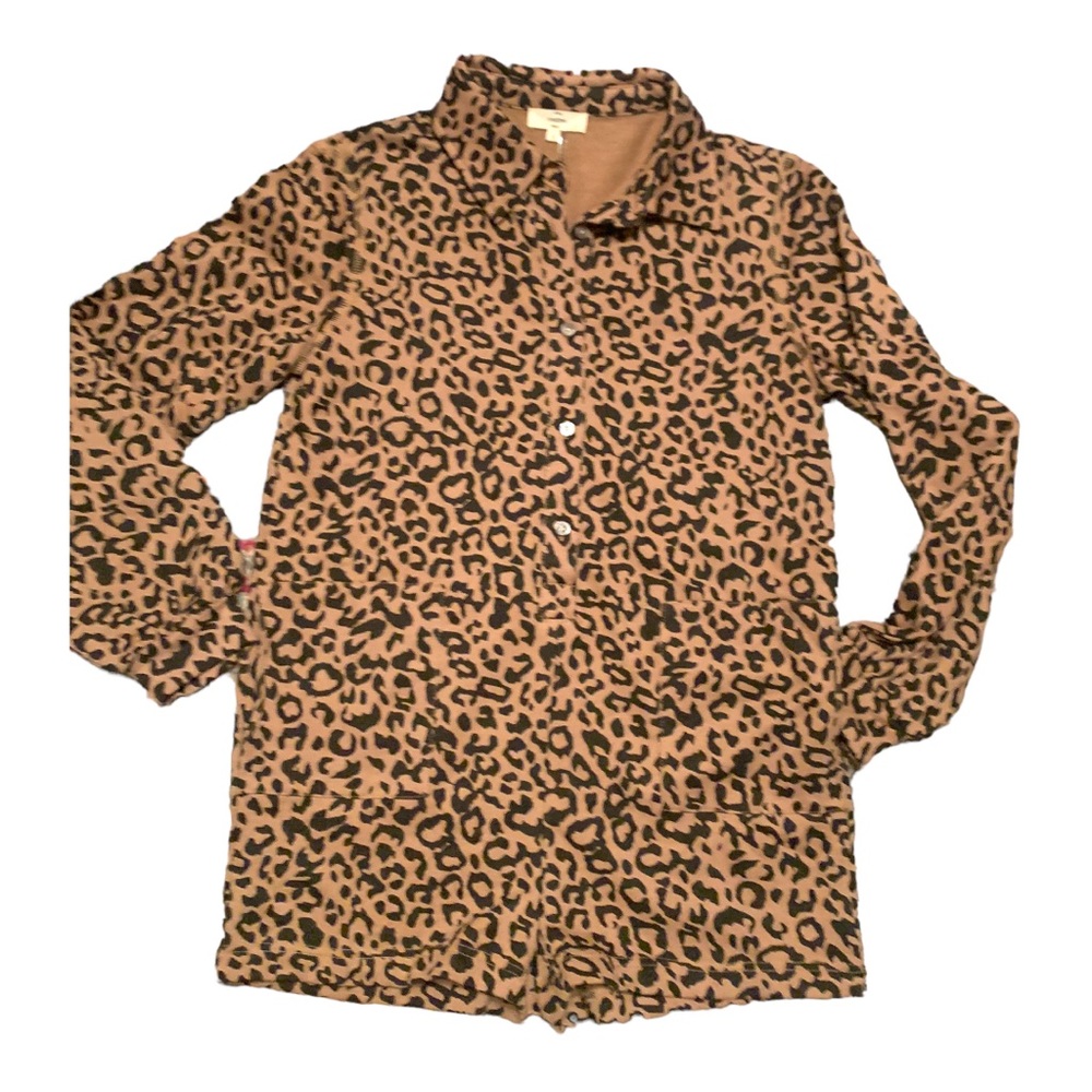 Entro Leopard Animal Print long sleeve shorts romper with pockets NWOT sz S - Picture 6 of 9